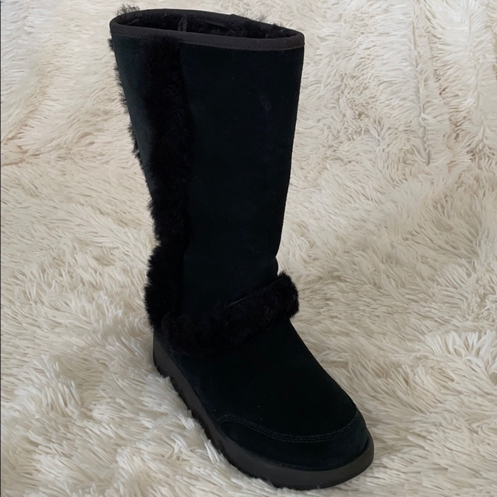 Ugg Sundance Black Suede Leather Shearling Boots